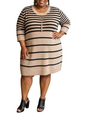 Derek Heart Plus Size 3X Sweater Dress Striped Tan & Black Acrylic Knit
